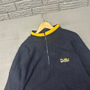 FUBU Sport Vintage Quarter Zip Fleece Pullover Navy Blue Yellow Mens Large